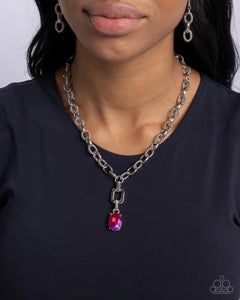 oil spill,pink,rhinestones,short necklace,Refulgent Recognition - Pink