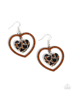 animal print,brown,fishhook,hearts,rhinestones,Leopard Love - Brown Heart Earrings