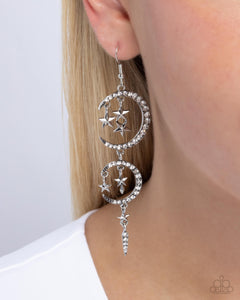 post,rhinestones,stars,white,Celestial Cascade - White Earrings