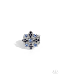 blue,rhinestones,wide back,Floral Forte - Blue Rhinestone Ring