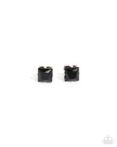 black,gold,post,rhinestones,Squared Soprano - Black Rhinestone Post Earrings
