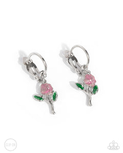 clip-on,floral,hoops,pink,Rose Routine - Pink Floral Hoop Clip-On Earrings