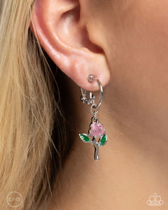 clip-on,floral,hoops,pink,Rose Routine - Pink Floral Hoop Clip-On Earrings