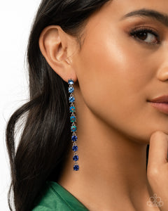 blue,post,rhinestones,Opulent Ombré - Blue Rhinestone Earrings