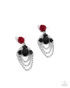 floral,post,red,rhinestones,Rosy Rave - Red Earrings