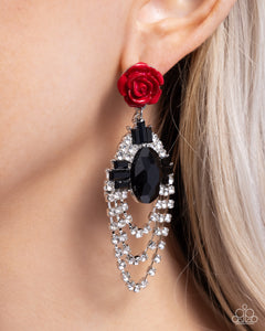 floral,post,red,rhinestones,Rosy Rave - Red Earrings