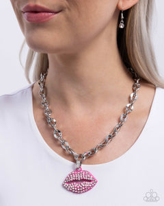 pink,rhinestones,short necklace,Keepsake Kisser - Pink Necklace