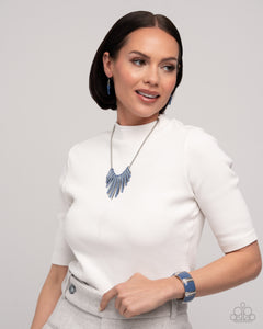 blue,short necklace,stretchy,Fashionable Fringe Blue & Colored Cameo Blue Complete Look