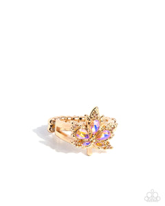 dainty back,iridescent,orange,rhinestones,Im An Autumn - Orange Rhinestone Ring