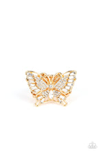 Load image into Gallery viewer, Fearless Flutter Gold Rhinestone Butterfly Ring Paparazzi Accessories