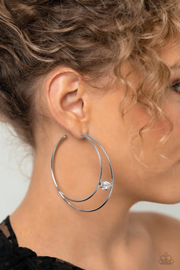 Theater Hoop White Rhinestone Hoop Earrings Paparazzi Accessories