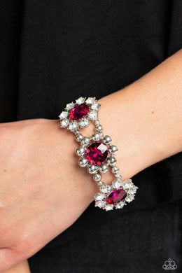 Pact of Petals Pink Rhinestone Floral Stretchy Bracelet Paparazzi Accessories