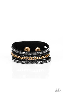 Rollin In Rhinestones Black Leather Wrap Bracelet Paparazzi Accessories