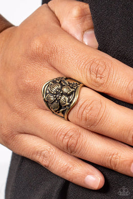 Hibiscus Harbor Brass Floral Ring Paparazzi Accessories