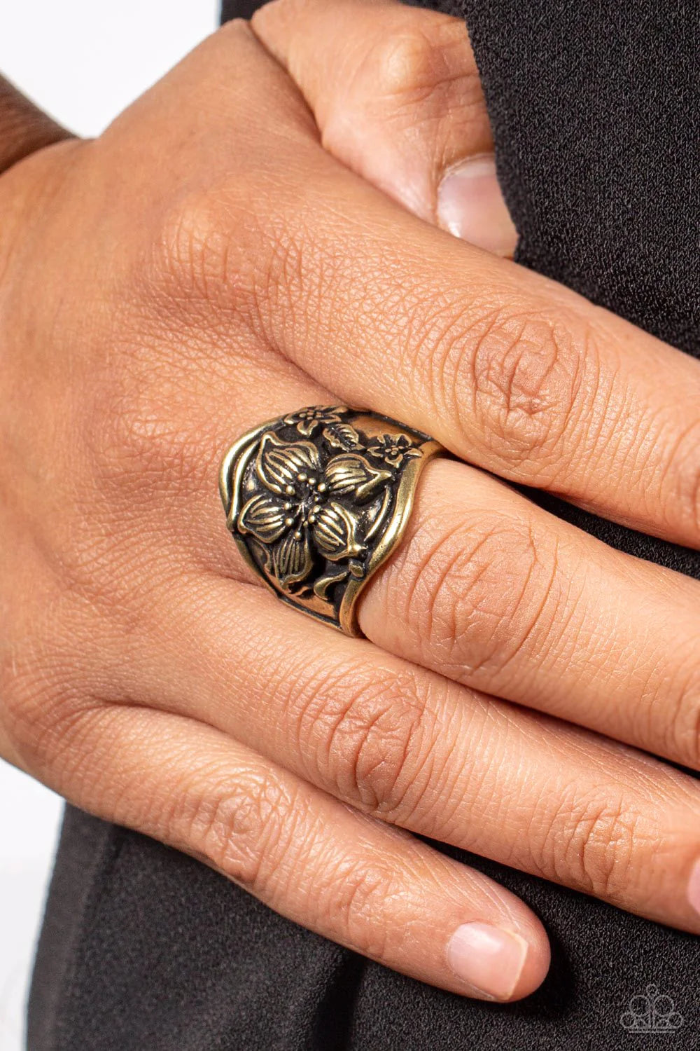 Hibiscus Harbor Brass Floral Ring Paparazzi Accessories