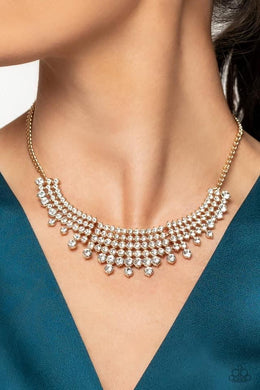 Shimmering Song Gold Rhinestone Necklace Paparazzi Accessories