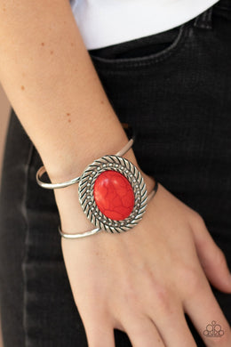 Desert Aura Red Stone Cuff Bracelet Paparazzi Accessories