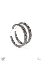 Load image into Gallery viewer, GLITZY By Association - Black Rhinestone Gunmetal Hoop Earrings Paparazzi Accessories