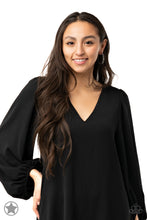 Load image into Gallery viewer, GLITZY By Association - Black Rhinestone Gunmetal Hoop Earrings Paparazzi Accessories