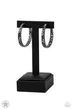 Load image into Gallery viewer, GLITZY By Association - Black Rhinestone Gunmetal Hoop Earrings Paparazzi Accessories