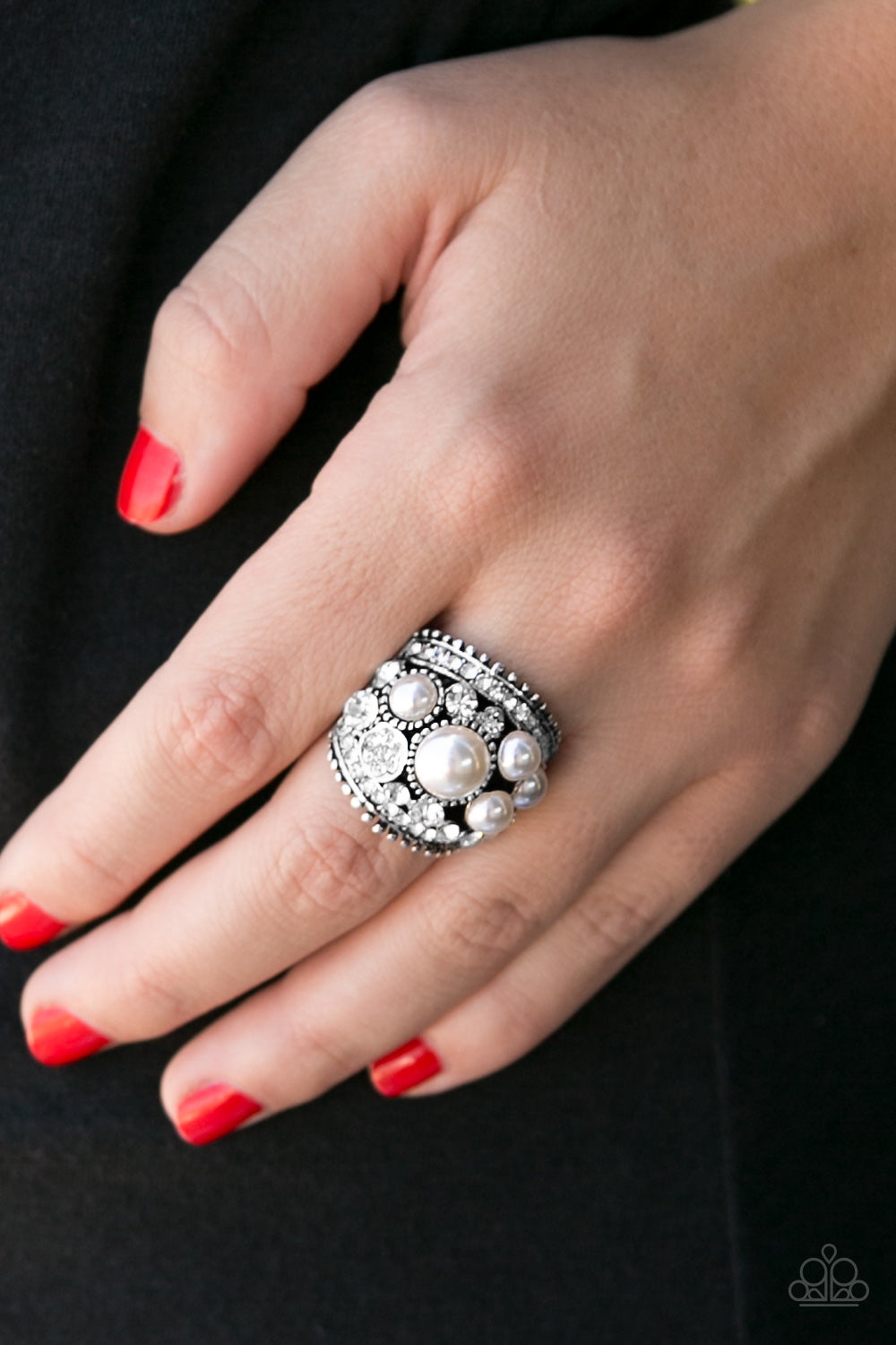 Money On My Mind Pearl Rhinestone Ring Paparazzi Accessories