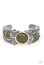 Load image into Gallery viewer, Mesquite Mesa Green Stone Feather Cuff Bracelet Paparazzi Accessories