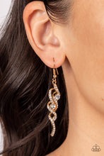 Load image into Gallery viewer, Highly Flammable Gold Rhinestone Earring Paparazzi Accessories