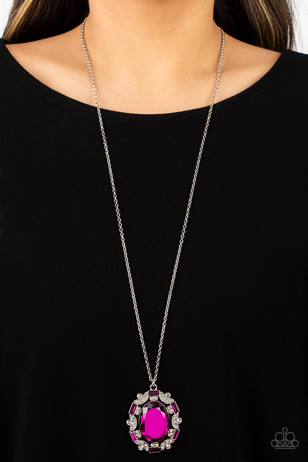 Noble Reflection Pink Rhinestone Necklace Paparazzi Accessories