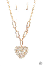 Load image into Gallery viewer, Roadside Romance Gold Heart Rhinestone Necklace Paparazzi Accessories
