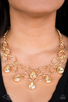 Show-Stopping Shimmer - Gold Rhinestone Necklace Paparazzi Accessories
