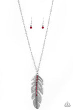 Load image into Gallery viewer, Sky Quest Red Rhinestone Feather Necklace Paparazzi Accessories