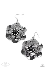 Load image into Gallery viewer, Midnight Garden Black Gunmetal Floral Earrings Paparazzi Accessories
