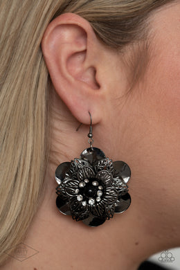 Midnight Garden Black Gunmetal Floral Earrings Paparazzi Accessories