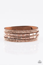 Load image into Gallery viewer, Rhinestone Rock Star Copper Leather Wrap Bracelet Paparazzi Accessories