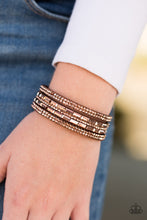 Load image into Gallery viewer, Rhinestone Rock Star Copper Leather Wrap Bracelet Paparazzi Accessories