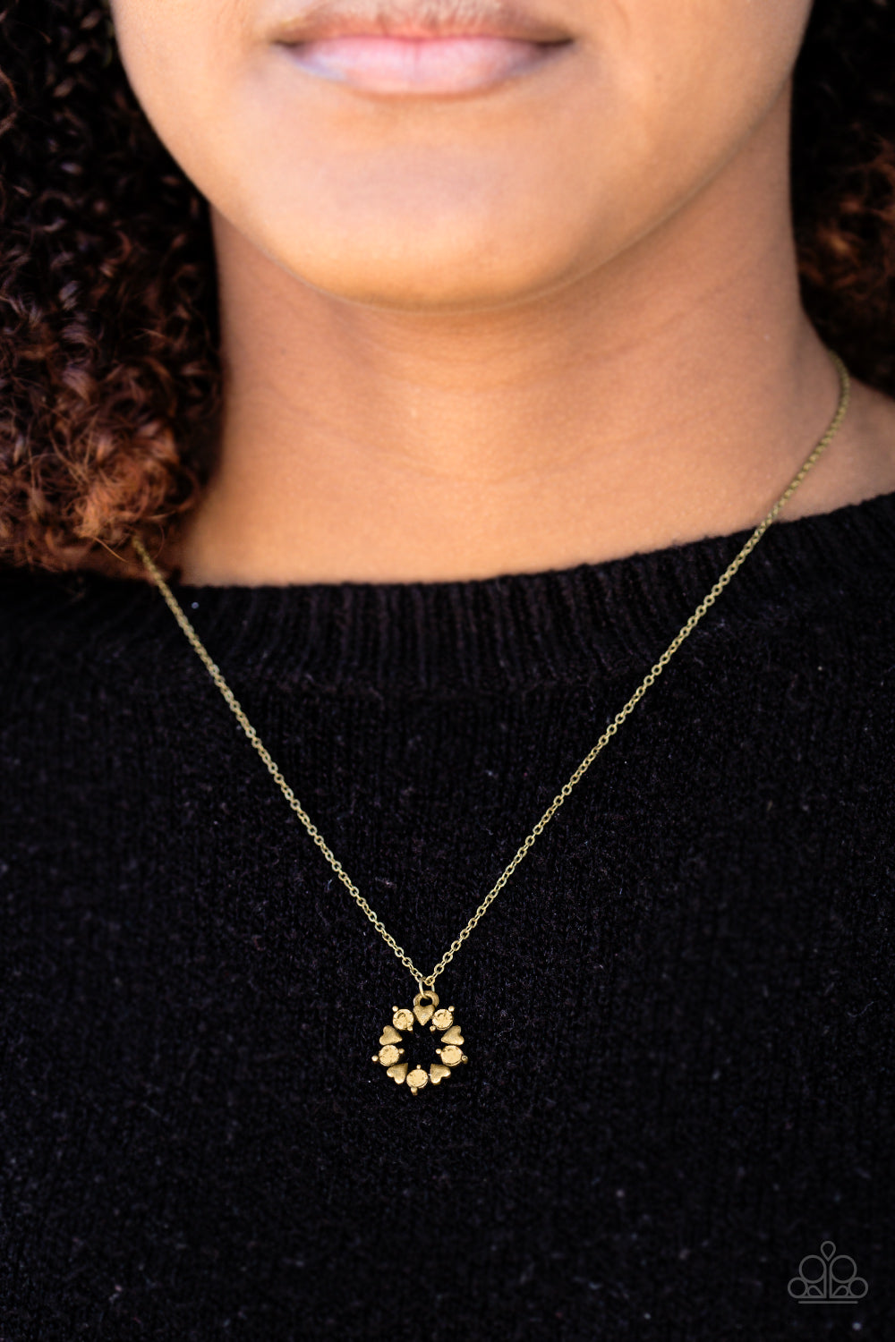 Always Kiss Me Goodnight Brass Heart Rhinestone Necklace Paparazzi Accessories