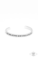 Load image into Gallery viewer, She Believed She Could Silver Cuff Bracelet Paparazzi Accessories