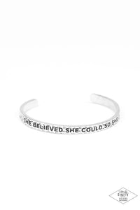 cuff,inspirational,silver,She Believed She Could Silver Cuff Bracelet