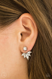 jacket,rhinestones,silver,white,Hidden Talent White Jacket Earring