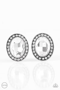 clip-on,rhinestones,silver,Titanic Treasure White Clip-On Earring