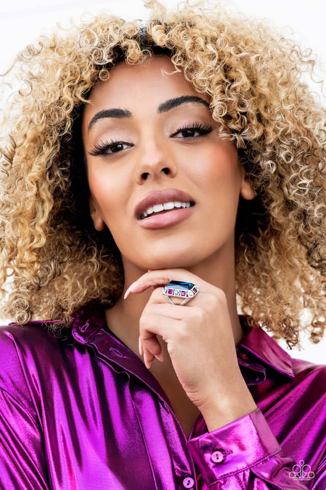 Radiant Rhinestones Blue Rhinestone Ring Paparazzi Accessories