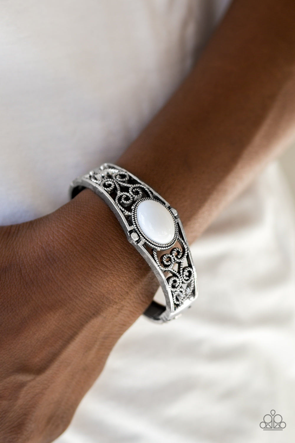 Joyful Journeys White Hinge Bracelet Paparazzi Accessories