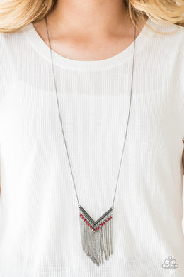 Fashion Peak Red Gunmetal Necklace Paparazzi Accessories