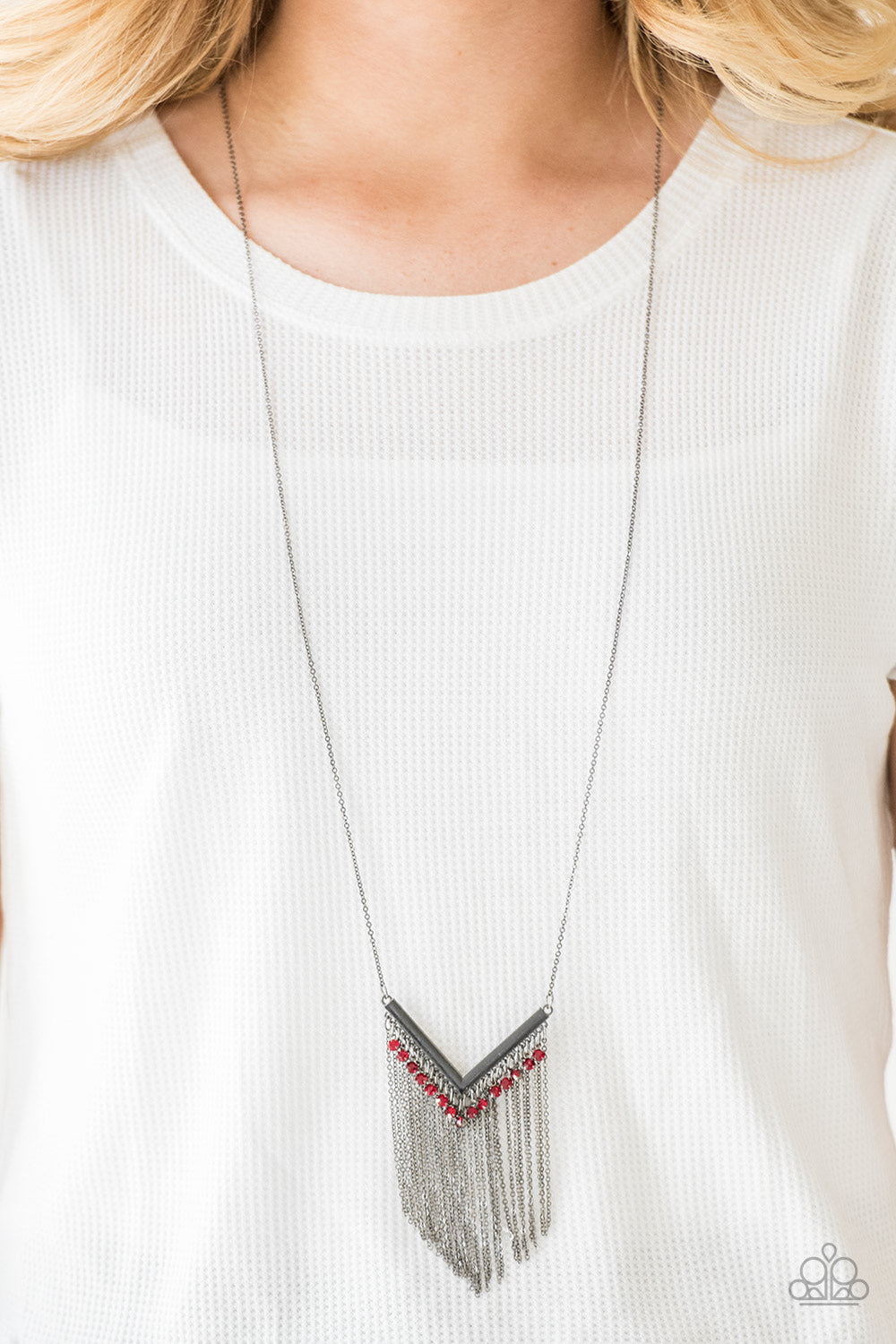 Fashion Peak Red Gunmetal Necklace Paparazzi Accessories