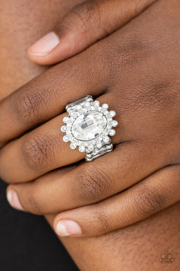 Castle Chic White Rhinestone Ring Paparazzi Accessories