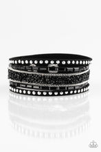 Load image into Gallery viewer, Rhinestone Rocker Black Leather Wrap Bracelet Paparazzi Accessories
