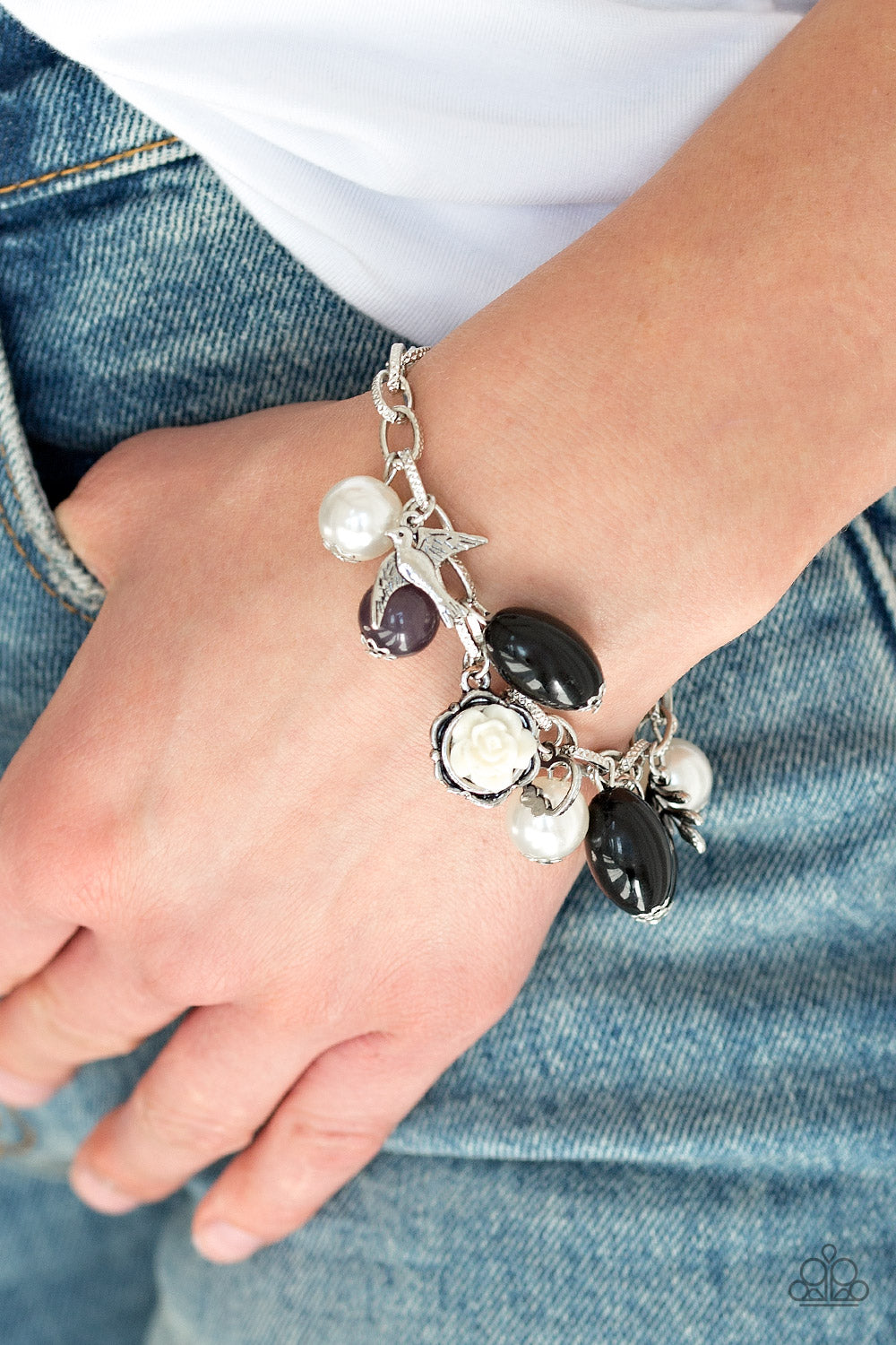 Love Doves Black Charm Bracelet Paparazzi Accessories