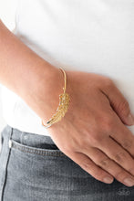 Load image into Gallery viewer, How Do You Like This Feather? Gold Cuff Bracelet Paparazzi Accessories