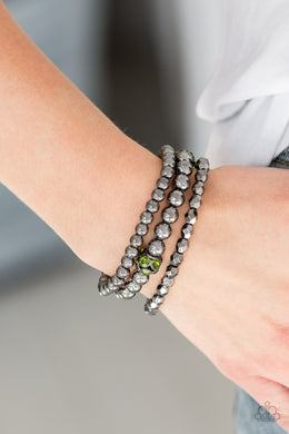 Noticeably Noir - Green Rhinestone Stretchy Bracelet Paparazzi Accessories