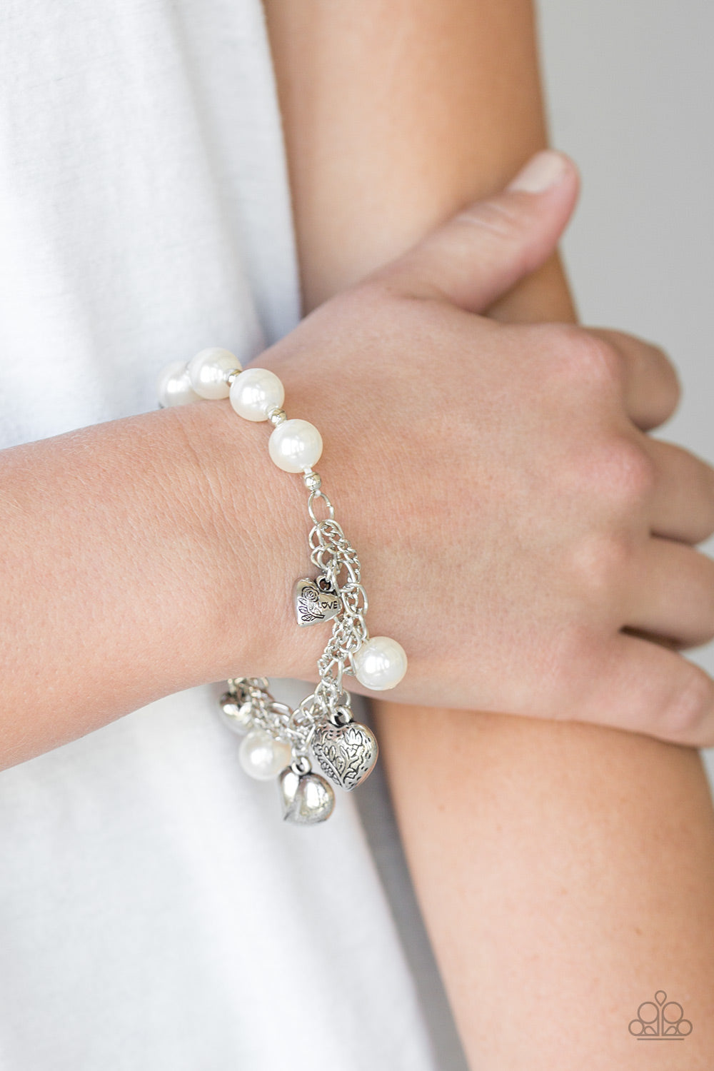 More Amour White Charm Bracelet Paparazzi Accessories